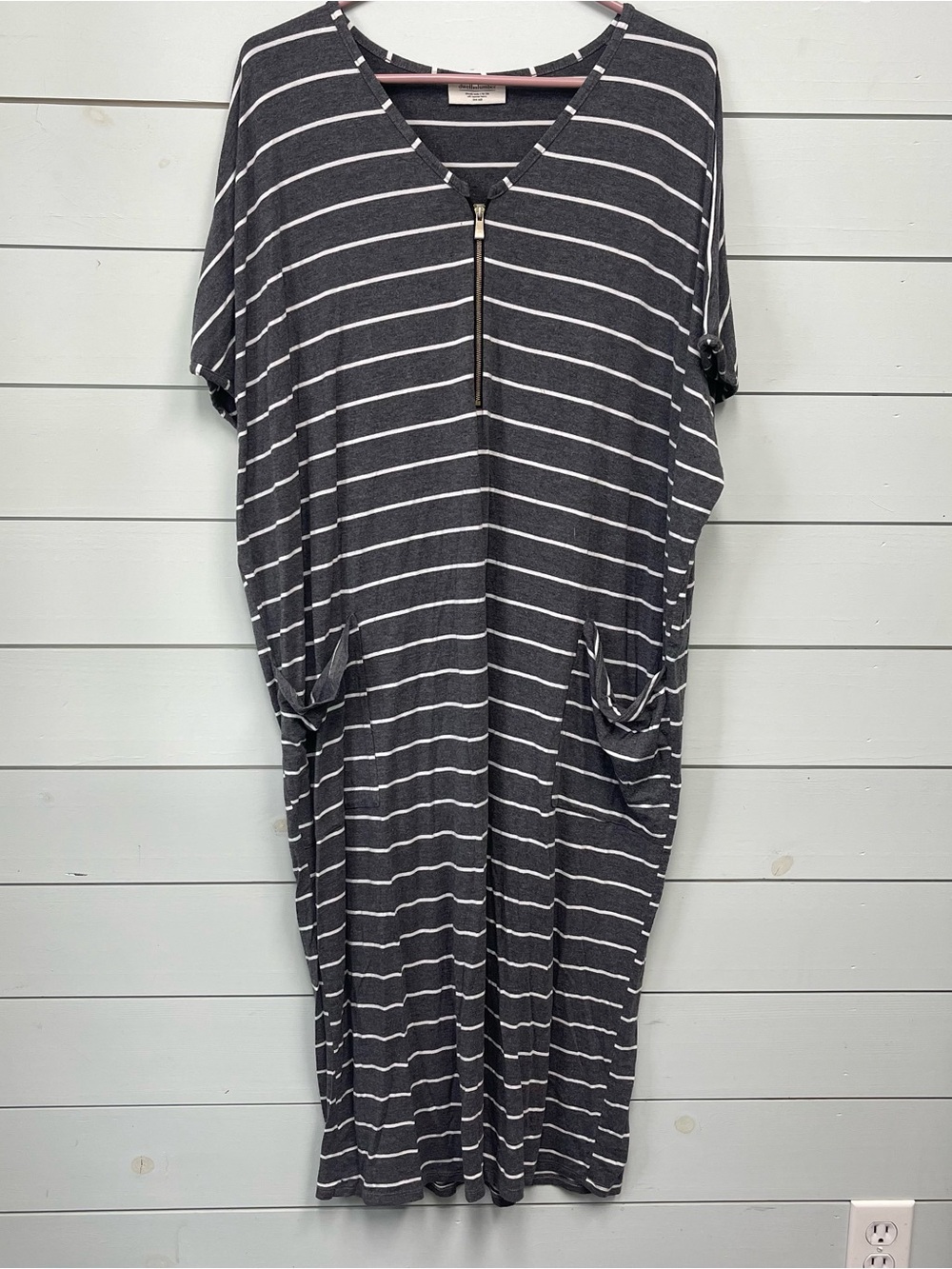 Dwell + Slumber cocoon dress gray and white striped dress women's one size